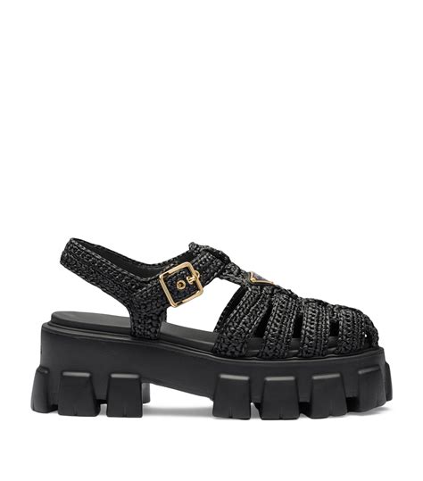 prada crochet platform sandals|Prada denim sandals.